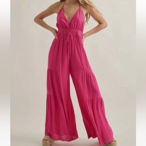 NEW PROMESA callie crepe jumpsuit in fuchsia size small